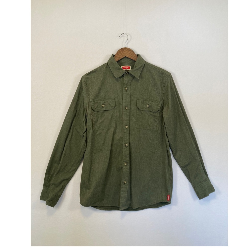 Wrangler Men's Long Sleeve Button Down Shirt Green Flannel Blend Size S‎